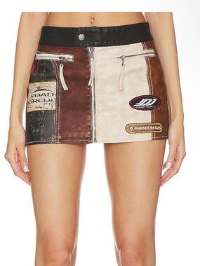 Jaded London Two-Tone Patchwork Faux Leather Mini Skirt in Brown & Cream